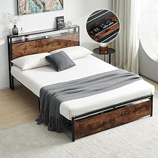 Virabit Bed Frame Full Size with Drawers, Full Platform Bed Frame with Headboard and Power Outlets, No Box Spring Needed, Easy Assemble(Brown).