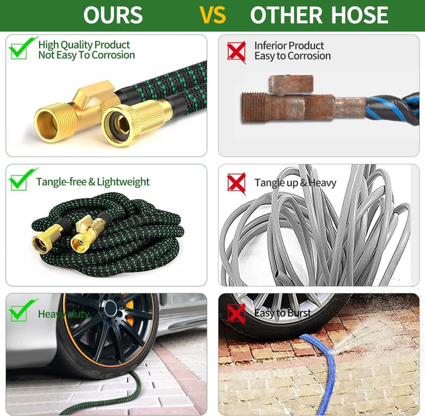 75 ft Expandable Garden Hose, 2025 Upgraded Retractable Flexible Water Hose 75ft with 10 Function Spray Nozzle, Lightweight, Kink-free,Expanding Hoses With 3/4" Solid Brass Fittings