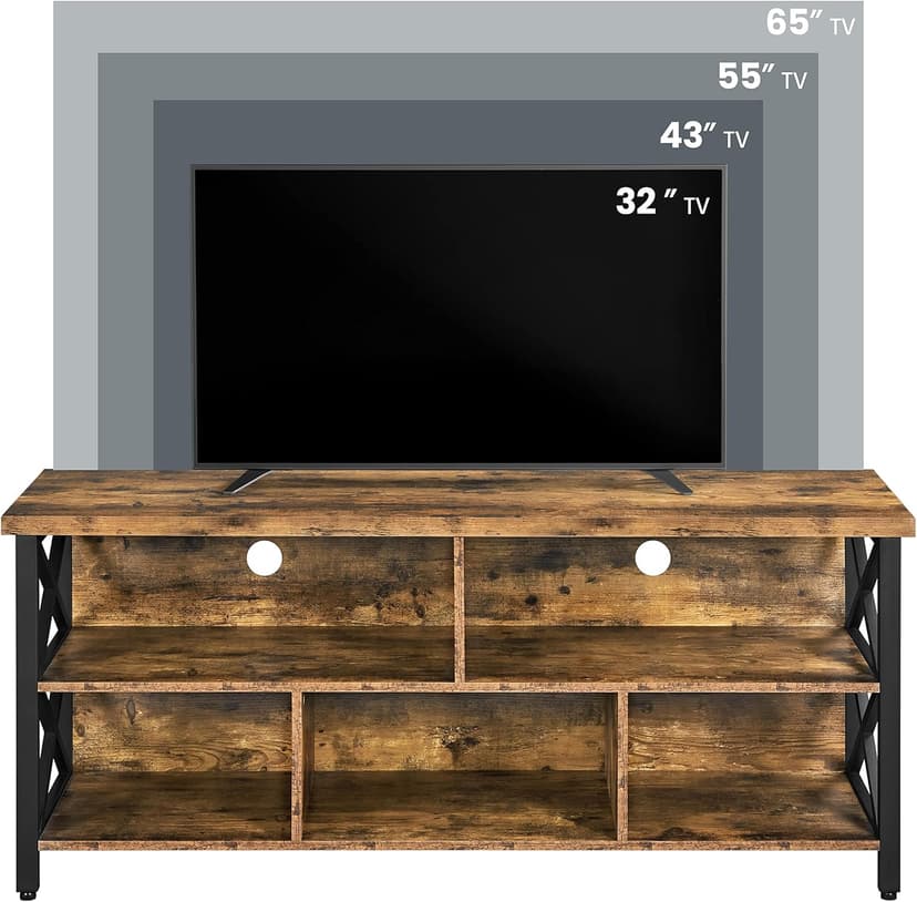 Yaheetech TV Stand for Living Room, Industrial Entertainment Center for 65 Inch TV, Rustic TV Console Stand with Storage Cabinets Wood and Metal, Rustic Brown
