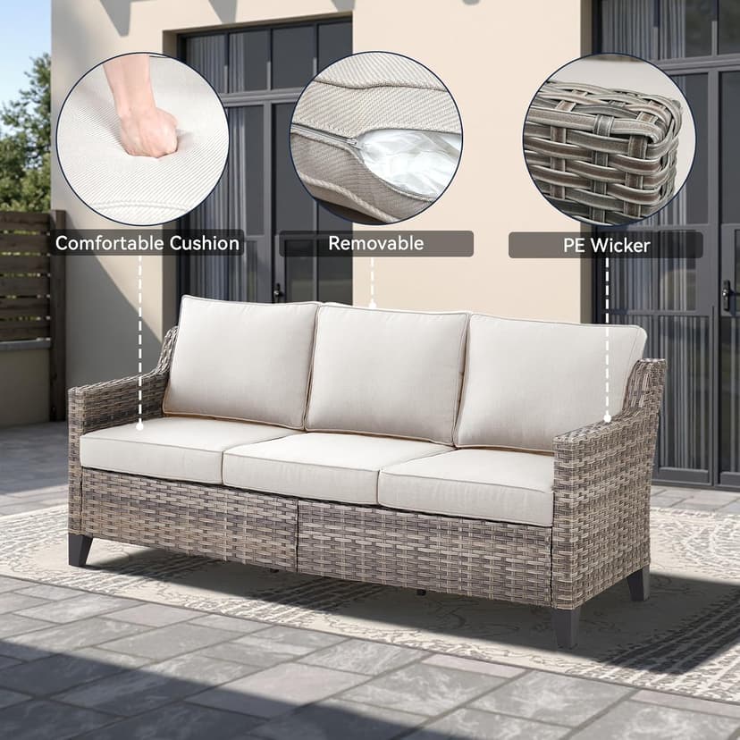Outdoor Patio Furniture Set-5 Pieces All-Weather Wicker Outdoor Furniture with Swivel Patio Chairs Outdoor Patio Conversation Sets for Garden Porch Deck Grey/Beige