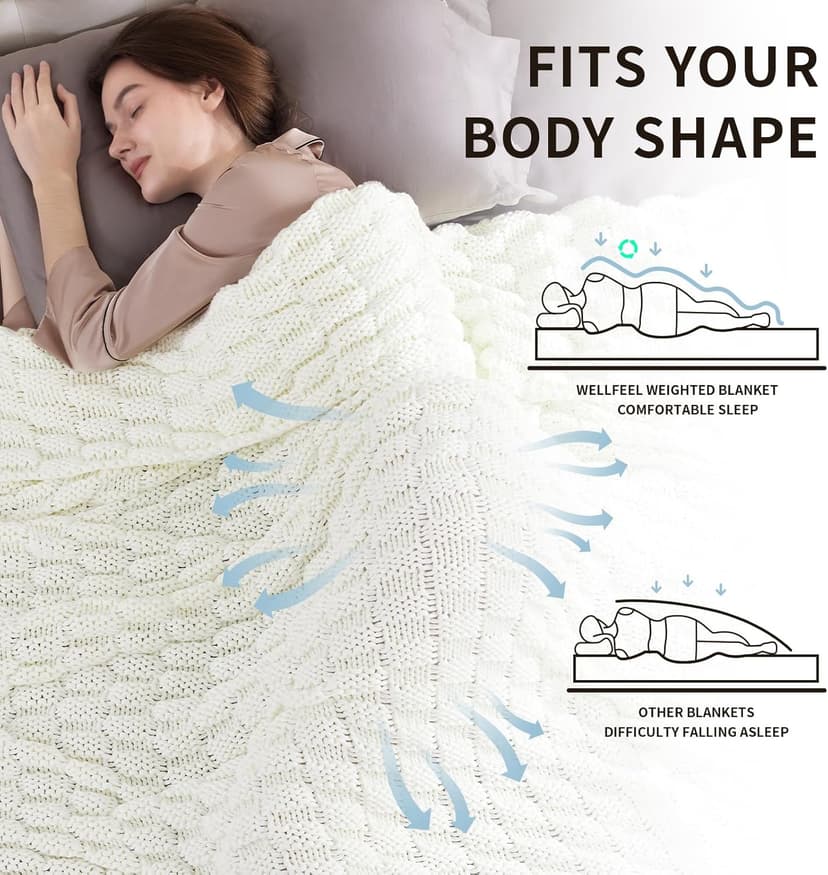 Knitted Weighted Blanket for Adult, No Beads Heavy Blanket 48” x 72'' 12lbs, Breathable Chunky Knit Blanket, Cooling Weighted Blanket for Hot Sleepers, Christmas Home Decor (Ivory White)