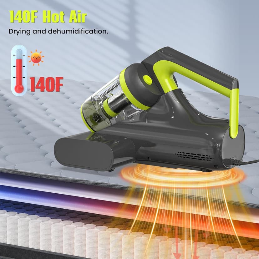 Mattress Vacuum Cleaner UV for Pet Hair,16kPa Power Suction Bed Vacuum,140°F Heated Function,Ultrasonic High Tapping with HEPA Filter,Bed Vacuum Cleaner for Sofa, Couch, Crib(Corded,4.5Amp)