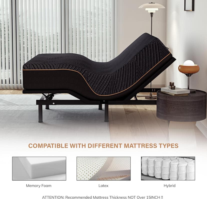 EGOHOME Split King Adjustable Bed Frame and 14 inch Copper Gel Memory Foam Mattress Set, Metal Foldable Bed Base with Remote, Head and Foot Incline, Zero Gravity Mode, Easy Assembly