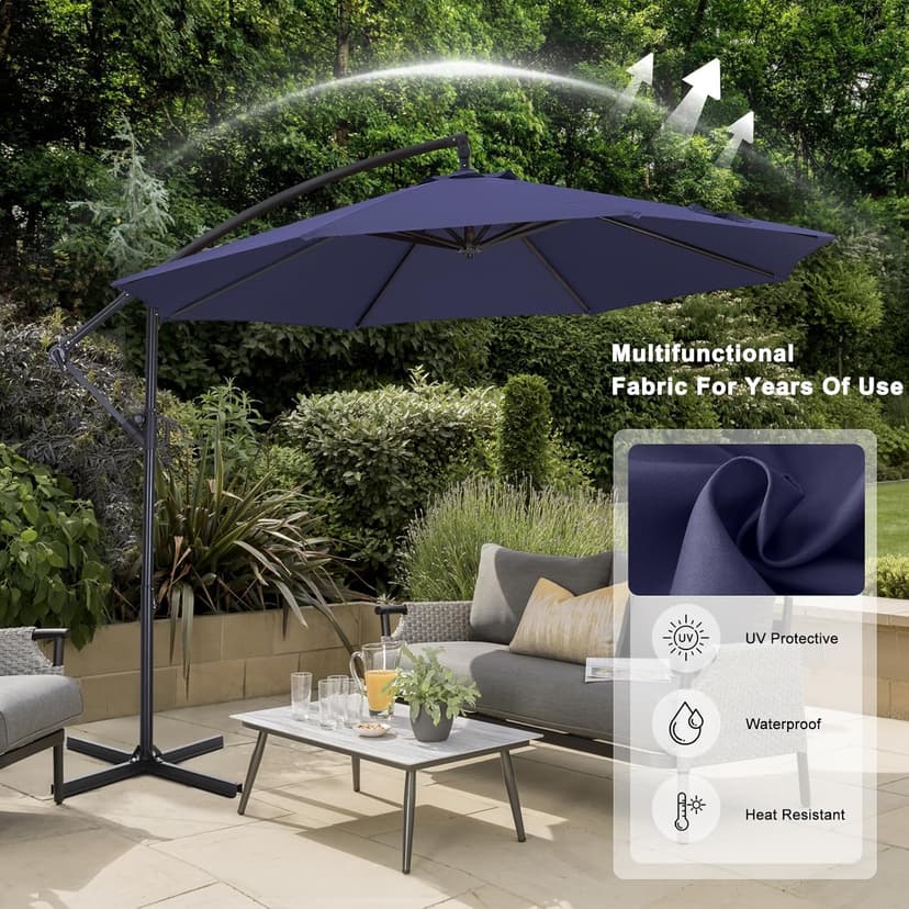 ABCCANOPY 10FT Cantilever Patio Umbrella with base included, 360° Rotation Outdoor Offset Umbrella for Backyard, Deck, Poolside (Navy Blue)