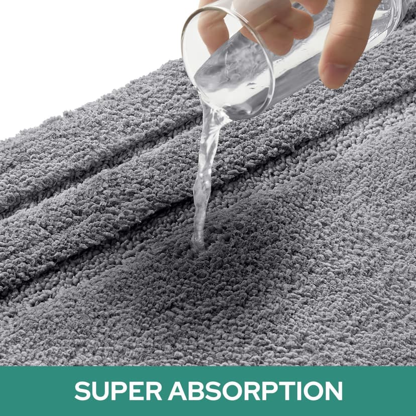 HOMEIDEAS Bathroom Rugs Sets 3 Piece, Super Soft and Absorbent Non Slip Microfiber Toilet Bath Mat with U-Shaped (Grey)
