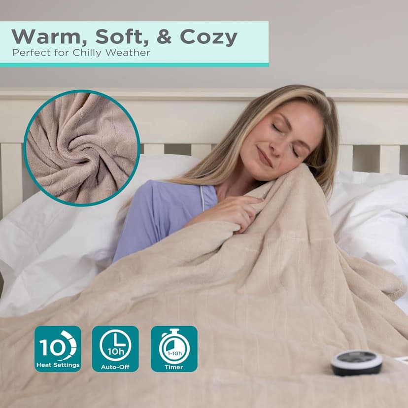 BLACK+DECKER Heated Blanket Electric Queen, Micro Plush Electric Blanket, Heating Blanket with 10 Heating Levels, 10H Timer, Auto Shutoff, Dual Zone Heating, Fast Heating (84x90 inches, Grey)