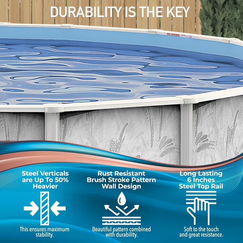 Hollowell Industries - Manufacturers of Doughboy Pools, 24 Ft x 52 Inch Deep Above Ground Pool with Skimmer - Hard Sided Steel Wall Pool, Brush Stroke Pattern - Made in USA