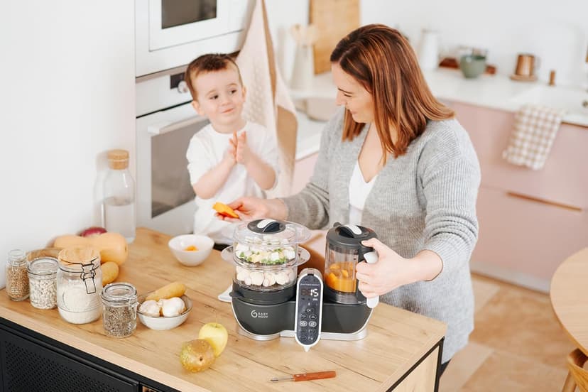 Babymoov Duo Meal Station Grey: Multi-Speed Baby Food Maker Steamer and Puree Blender, Baby Food Processor that warms & defrosts (Nutritionist Approved)