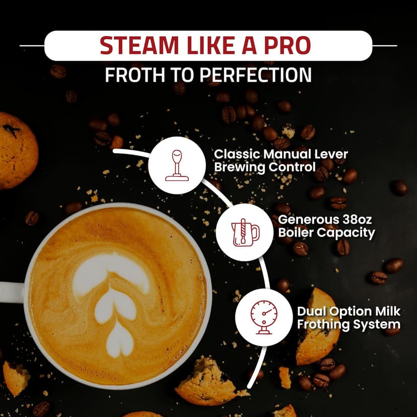 La Pavoni Professional 16-Cup Lever Espresso Machine - Copper and Brass Espresso Maker with Bottomless Portafilter - 38oz Boiler with Pressure Gauge - Manual Lever Operation - Made in Italy