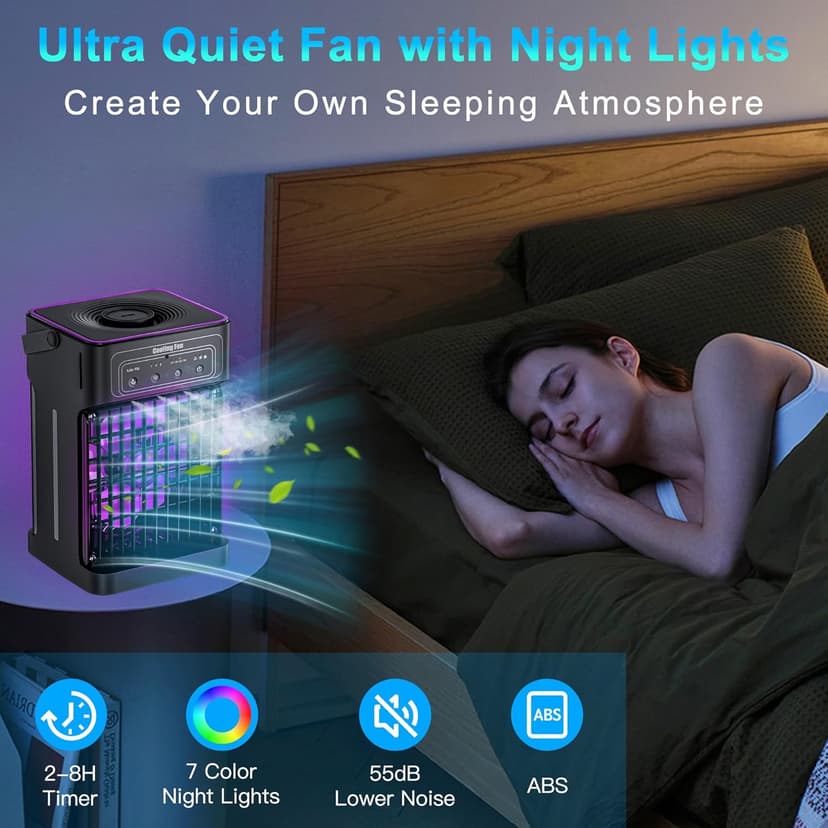 Portable Air Conditioners, 4-IN-1 Portable AC Unit with 3 Wind Speeds, 3 Spray Mode, 7 Night Light & 2-8H Timer Air Conditioner Portable,Personal Small Mini Air Conditioner Air Cooler for Room Camping