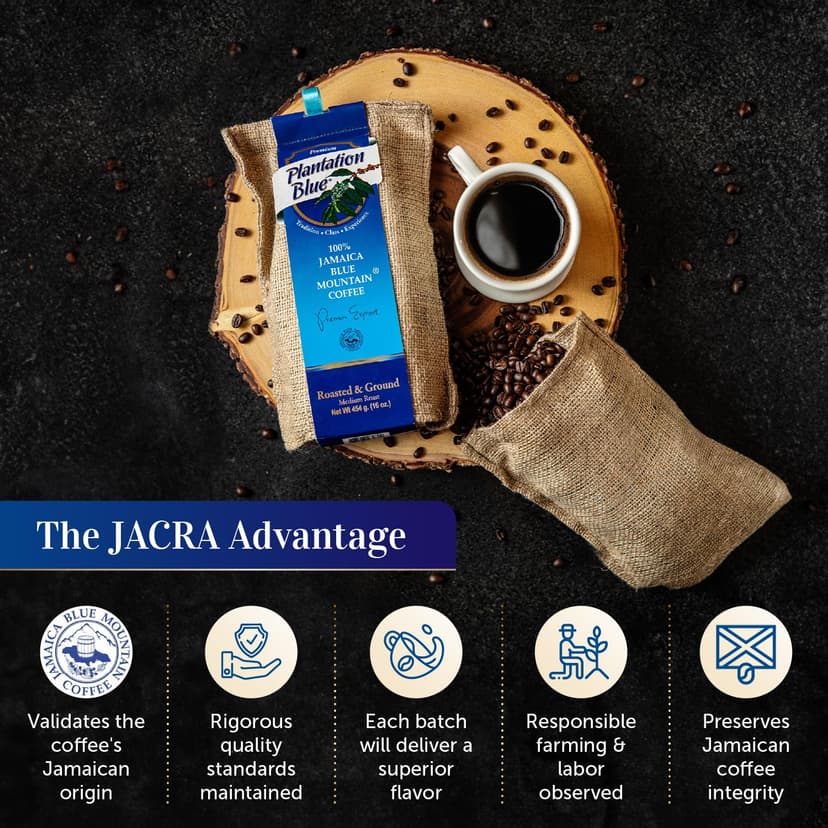 PREMIUM PLANTATION BLUE TRADITION CLASS EXPERIENCE 100% Jamaica Blue Mountain Coffee Medium Roasted and Ground (16oz)