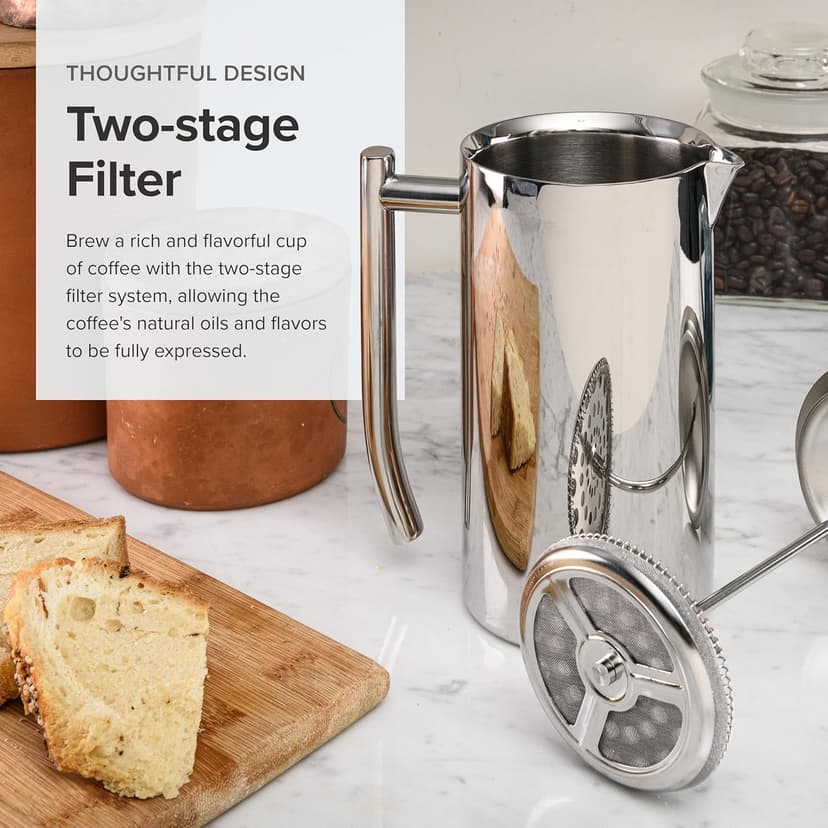 Frieling Double-Walled Insulated French Press Coffee Maker - 17 Oz Stainless Steel French Press for Smooth Coffee, Cold Brew & Camping
