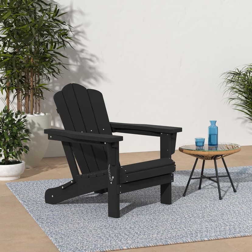 KINGYES Folding Adirondack Chair Set of 6, HDPE All-Weather Patio Chairs, Wooden Textured Lawn Chair for Poolside, Backyard, Deck, Fire Pit, Black