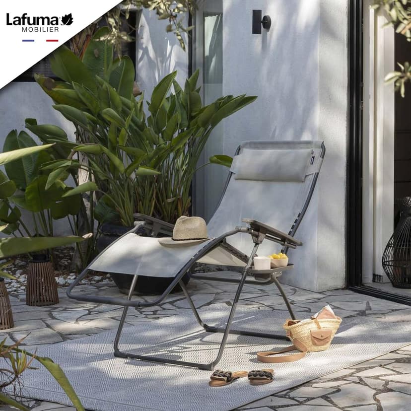 Lafuma Futura LFM3118 8548 Zero Gravity Outdoor Steel Framed Lawn Patio Recliner Folding Lounge Chair with Batyline Canvas, Seigle Grey