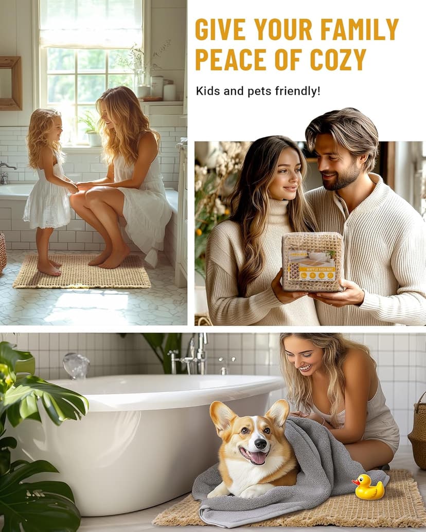 Large Waffle Bath Mat Set, Non Slip Bathroom Mat Set, Ultra Absorbent Bath Mats for Bathroom Decor, Extra Soft Floor Bathroom Rugs Sets 2 Piece, Washable Bath Rugs (20"×47" and 16"×24")