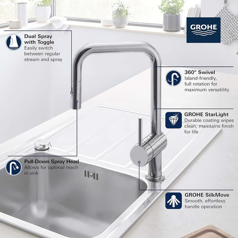 GROHE 32319003 Minta Pull-Down U Kitchen Faucet Chrome