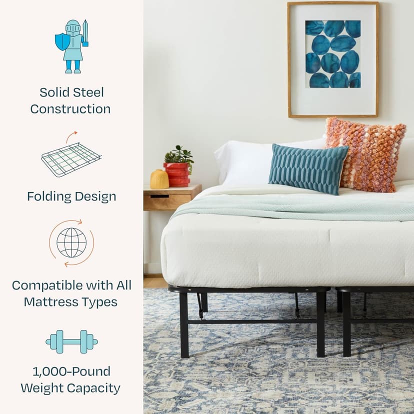 Linenspa Folding Metal Platform Bed Frame - No Box Spring Needed - Underbed Storage - Simple Tool Free Assembly - Mattress Foundation - 14" High - Traditional Design - Sturdy Steel - Full Size