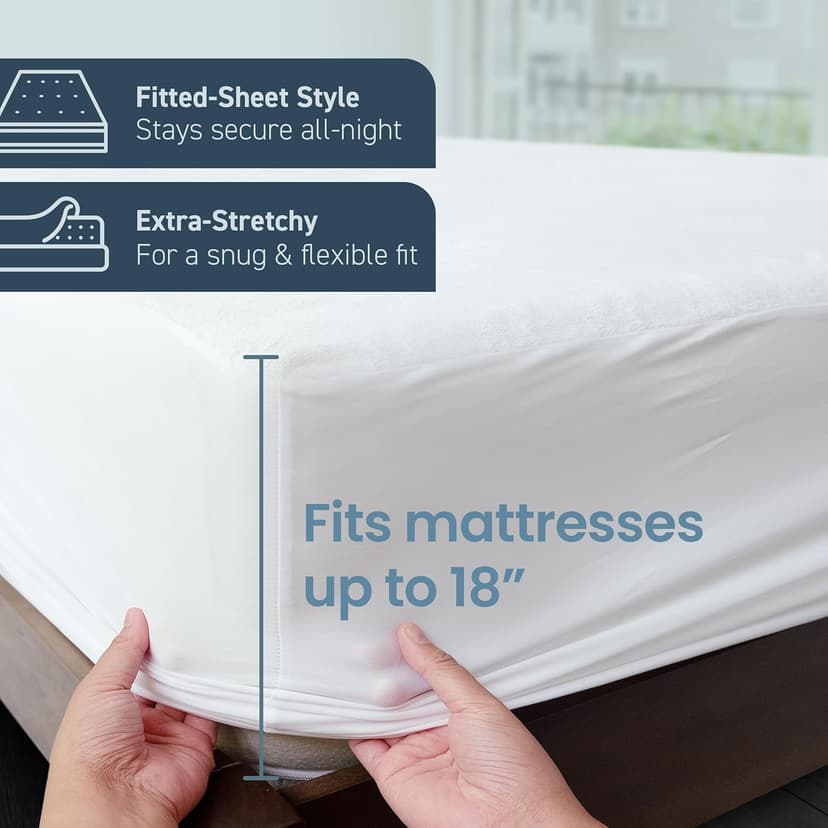SafeRest Waterproof King Size Mattress Protector - Fitted with Stretchable Pockets - Machine Washable Cotton Mattress Cover for Bed