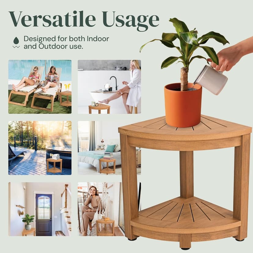 Waterproof Corner Shower Stool - Brown Waterproof Shower Bench for Shaving Legs & to Sit On - Easily Assembled Corner Bench & Shelf - Restroom Organizer - Bathroom Stool