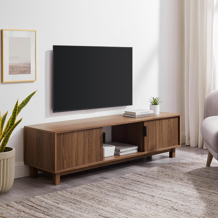 Walker Edison Arundo Fluted TV Stand for TVs up to 65 Inches, 58" TV Stand, Mocha