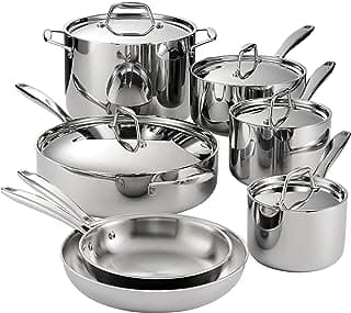 Tramontina Tri-Ply Clad Stainless Steel 12-Piece Cookware Set with Lids, Pots and Pans Kitchen Set, Induction-Ready, Dishwasher-Safe, NSF-Certified, Made in Brazil