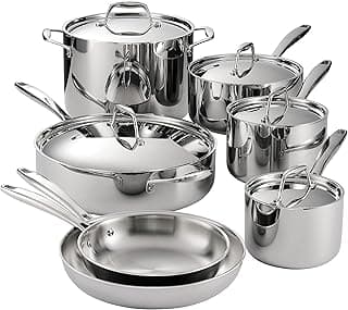 Tramontina Tri-Ply Clad Stainless Steel 12-Piece Cookware Set with Lids, Pots and Pans Kitchen Set, Induction-Ready, Dishwasher-Safe, NSF-Certified, Made in Brazil