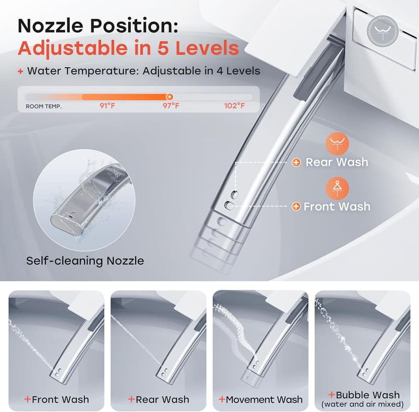 HOROW Bidet Toilet 10" Rough-in, Smart Toilet with Bidet Built-in, Instant Warm Water, Elongated Heated Seat, Dryer, Blackout Flushing and Deodorization