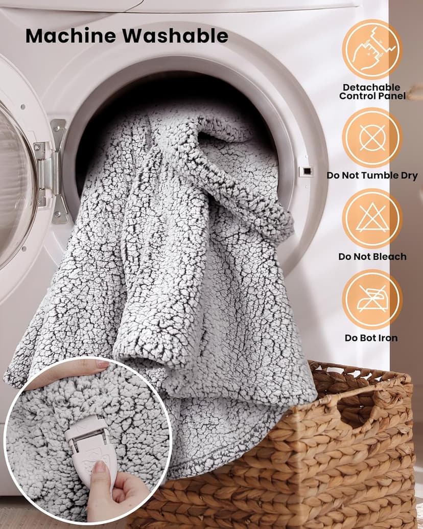 Electric Blanket Heated Throw Soft Double Sherpa Super Cozy with 6 Fast Heating Levels & 1-4 Hours Auto-Off, Over-Heat Protection, Machine Washable-White
