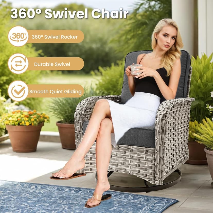 HOOOWOOO Outdoor Sectional Furniture Set,8 Pieces Wicker Patio Conversation Sets,L Shape All Weather Outside Couch Sofa Set with Swivel Chairs Ottoman,Black