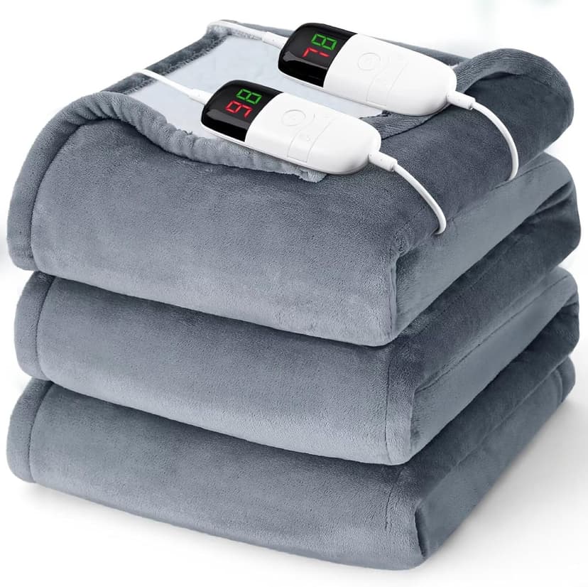 Heated Electric Blanket King Size - 90" x 108" Heating Blanket with Dual Control, 10 Heating Levels & 8 Hours Auto Off, Soft Warm Flannel Gifts Blanket with Over-Heat Protection, ETL & FCC Certified