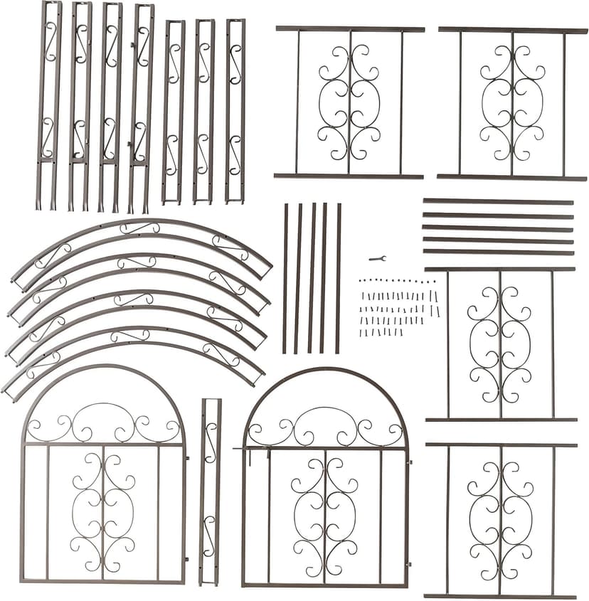 Plow & Hearth Arch Metal Outdoor Garden Arbor Double Gate | Montebello | 7 Feet Tall | Gunmetal Black | Trellis Lattice Climbing Plants