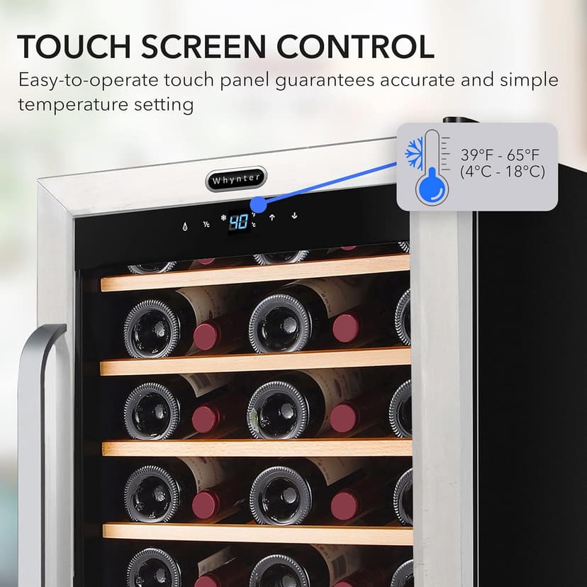 Whynter FWC-341TS 34 Bottle Freestanding Stainless Steel Wine Refrigerator with Display Shelf and Digital Control, Gray