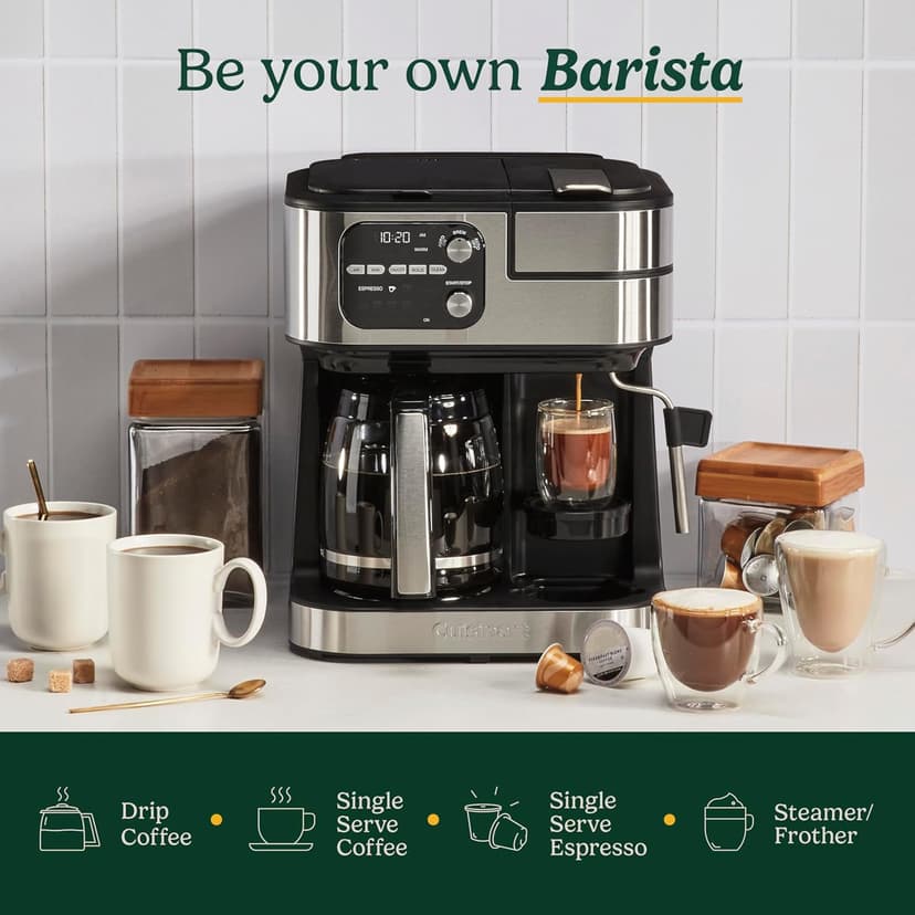 Cuisinart Coffeemaker, Coffee Center Barista Bar 4-In-1 Coffee Machine, Single-Serve Coffee, Espresso & Nespresso Capsule Compatible, 12-Cup Carafe, Black, SS-4N1NAS