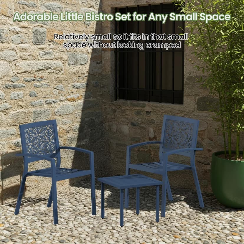 Outdoor Bistro Set for 2, Stackable Modern Porch Furniture Set,Waterproof Patio Furniture Set w/2 Chairs 1 Coffee Table,Bistro Set for Indoor Outdoor Porch Garden Patio Deck,Peacock Blue