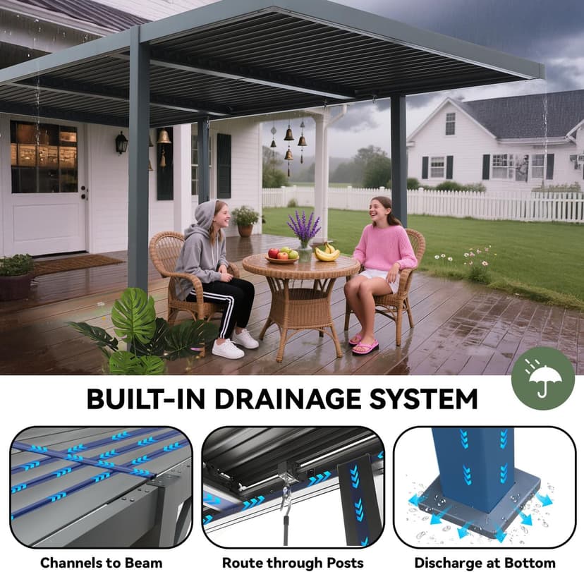 MELLCOM Louvered Pergola 10x18, Modern Aluminum Pergola with Adjustable Roof, Outdoor Shade Structure with Integrated Drainage System, Hardtop Gazebo Carport for Patio