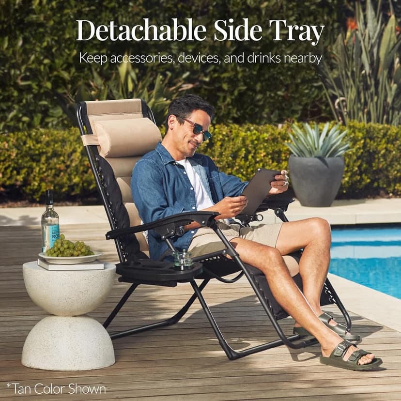 Best Choice Products Oversized Padded Zero Gravity Chair, Folding Outdoor Patio Recliner, XL Anti Gravity Lounger for Backyard w/Headrest, Cup Holder, Side Tray, Polyester Mesh - Gray