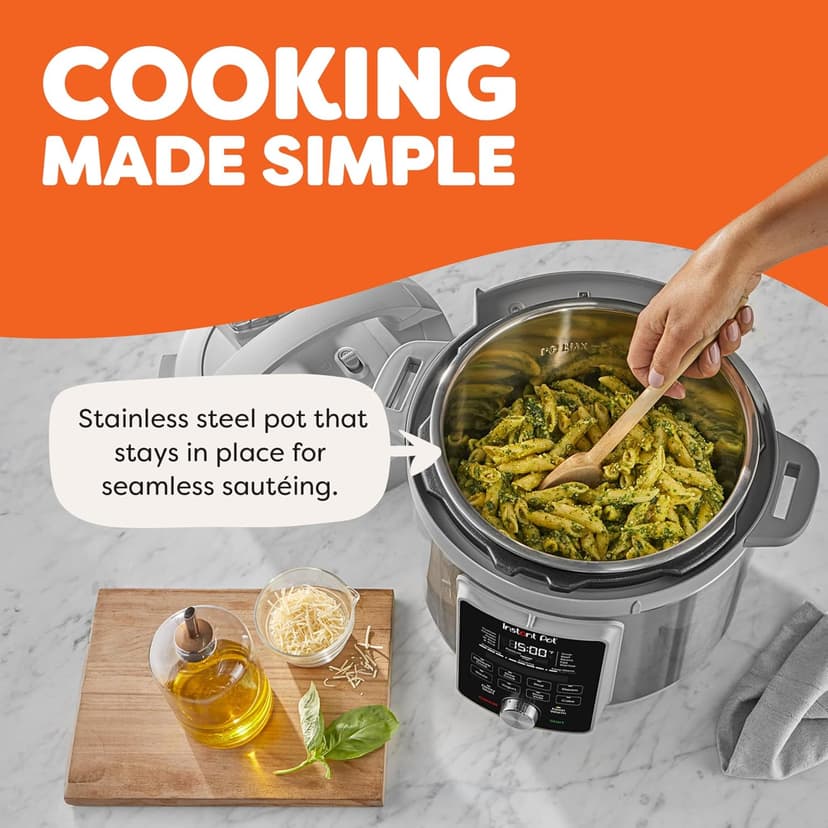 Instant Pot, 6-Quart Whisper Quiet 9-in-1 Electric Pressure Cooker, Slow Rice Steamer, Sauté, Yogurt Maker, Warmer & Sterilizer, Free App with 800+ Recipes, Stainless Steel