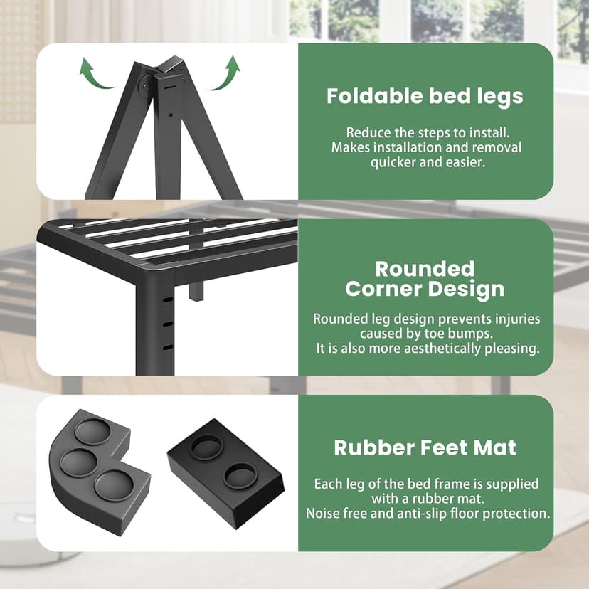 NKZ 14 Inch King Bed Frame, Sturdy Metal Platform with Round Corner Legs, 3,500 lbs Heavy Duty Steel Slat Support, Easy Assembly, Noise Free, No Box Spring Needed