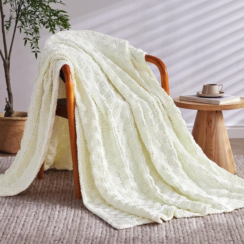 Knitted Weighted Blanket for Adult, No Beads Heavy Blanket 48” x 72'' 12lbs, Breathable Chunky Knit Blanket, Cooling Weighted Blanket for Hot Sleepers, Christmas Home Decor (Ivory White)