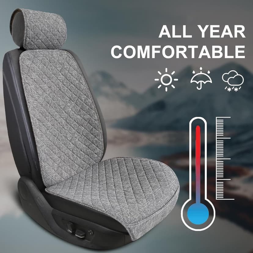 Linen Car Seat Covers Front Seat Covers Breathable Cloth Fabric Car Seat Protector - Universal Fit for Cars, Vans, SUVs, Trucks - 2 Units - Gray