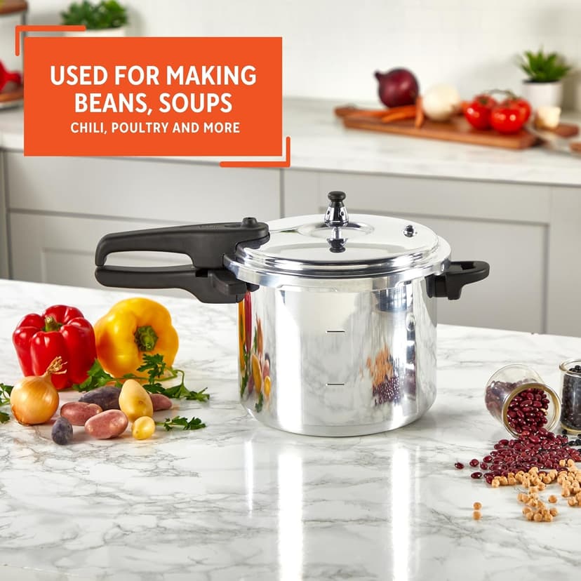 IMUSA 7 Quart Stovetop Aluminum Presure Cooker with safety valves for risk-free opening
