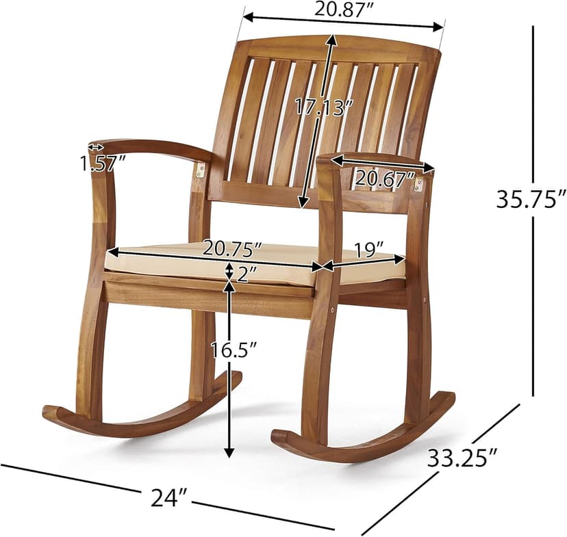 Christopher Knight Home Selma Acacia Rocking Chairs with Cushions, 2-Pcs Set, Teak Finish