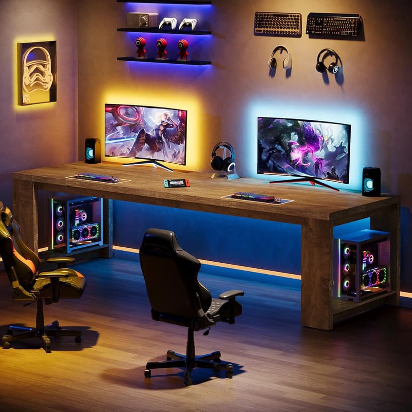 Tribesigns Two Person Desk, 86.6 Inches Extra Long Desk, Double Computer Writing Table, Wood Large Desks Workstation for Home Office, Natural Oak
