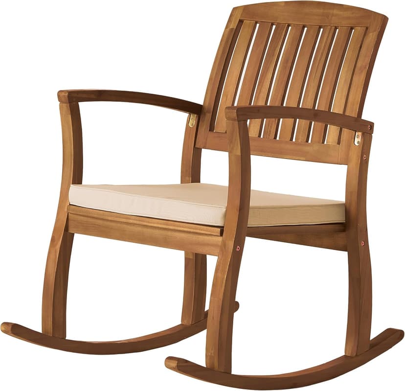 Christopher Knight Home Selma Acacia Rocking Chairs with Cushions, 2-Pcs Set, Teak Finish