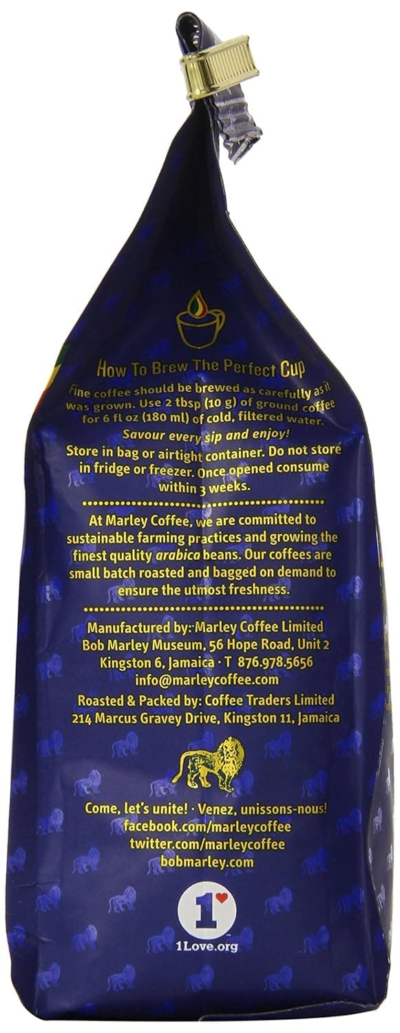 Marley Coffee Talkin' Blues, Jamaica Blue Mountain Naturally Grown Ground Coffee, 8-Ounce Bag