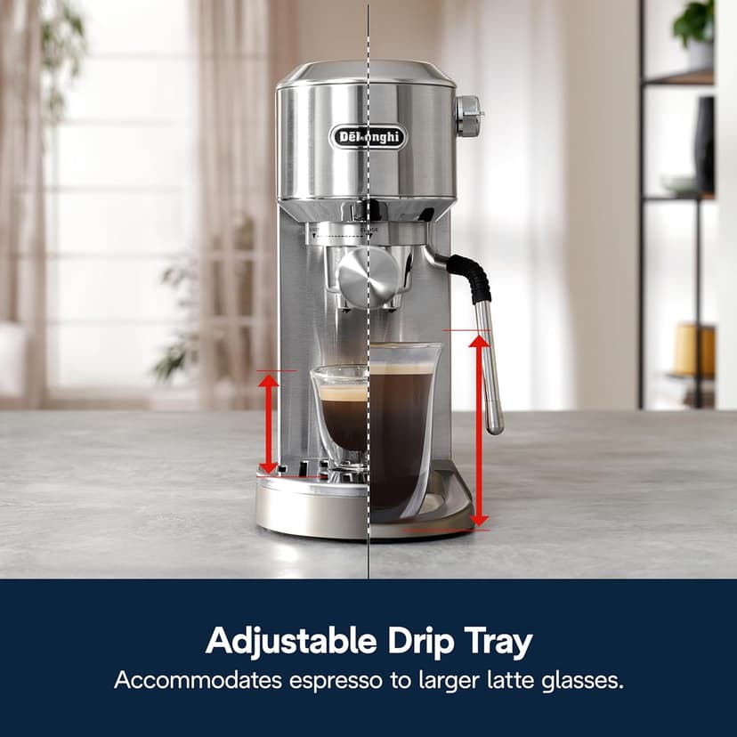 De'Longhi Dedica Duo Compact Espresso Machine - Stainless Steel Coffee Maker with Milk Frother Wand- for Espresso, Cold Brew, Hot & Iced Coffee, Cappuccinos, Lattes & Home Barista Brewing