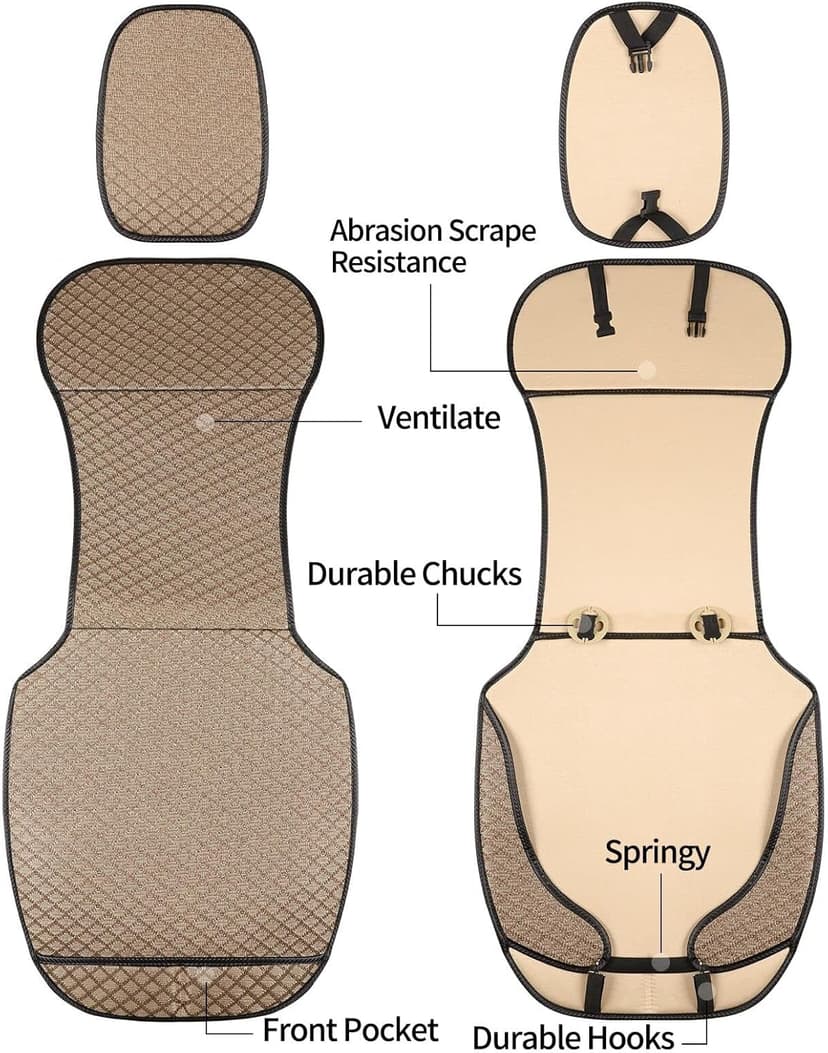 Breathable Car Seat Cover,Front Seat Protector,Luxury Driver Seat Cover, Universal Car Seat Cushion,Suitable for All Seasons,Airbag Compatible(Beige，2PCS)