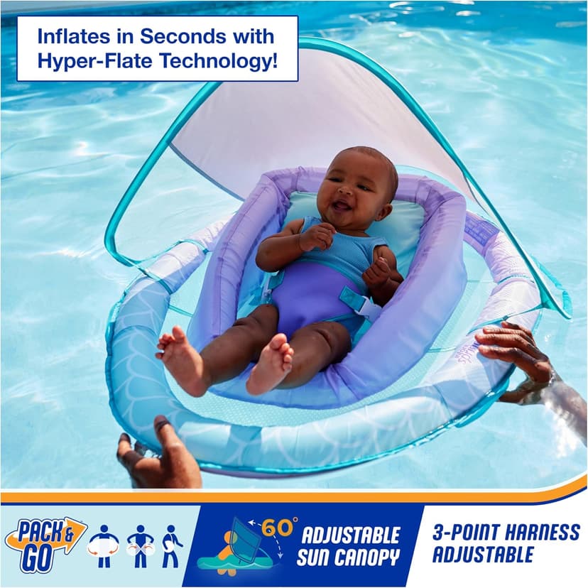 Swimways Infant Spring Float, Baby Pool Float with Canopy & UPF Protection, Swimming Pool Accessories for Kids 3-9 Months, Mermaid