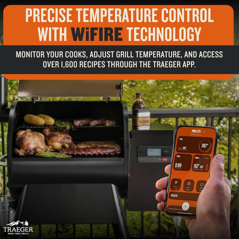 Traeger Grills Pro 575 Wood Pellet Smoker and Grill, WiFi and App Enabled Electric Smoker, 6-in-1 BBQ and Pellet Grill, 572 Square Inches of Grilling Area, 500 Degree Max Temperature, Bronze Finish
