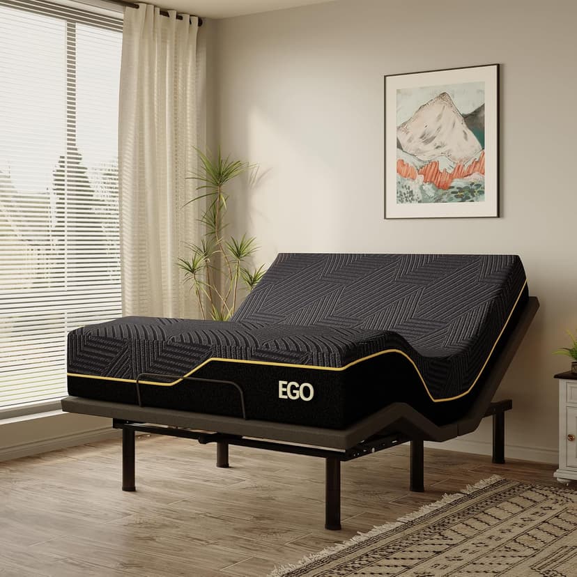 EGOHOME Full Size Adjustable Bed Base Frame and 14 inch Memory Foam Mattress, Independent Head and Foot Incline Electric Foldable Metal Bed Base Electric, Wireless Remote,Zero Gravity